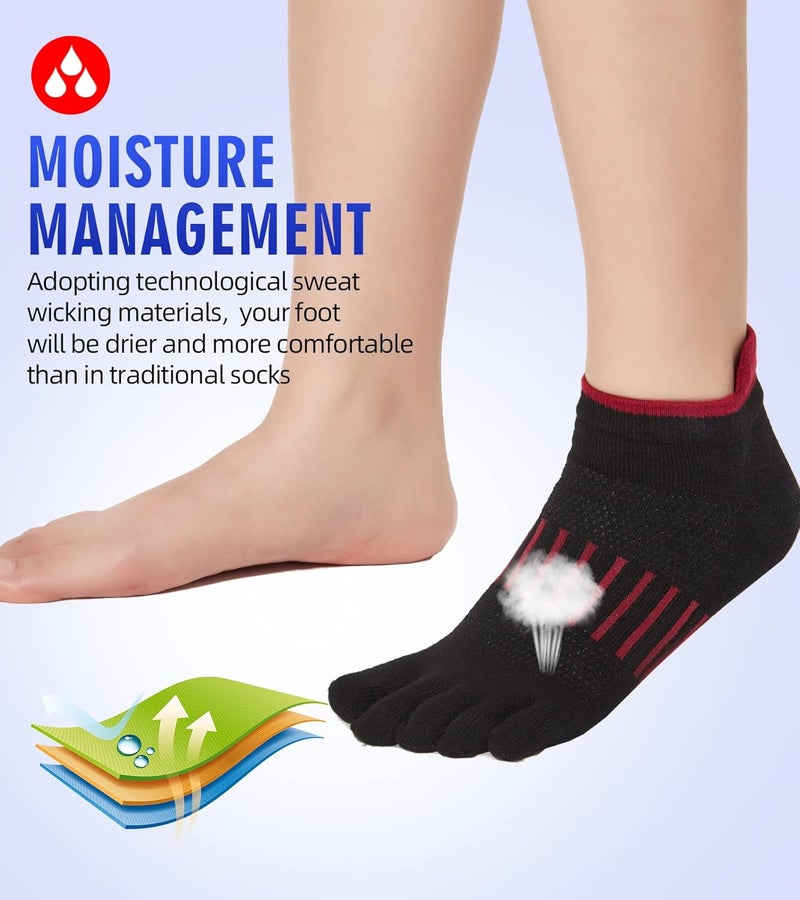 Fasot Women Toe Socks 5 Finger Cotton Wicking Athletic 6 Pack 3 Pack - Image 4
